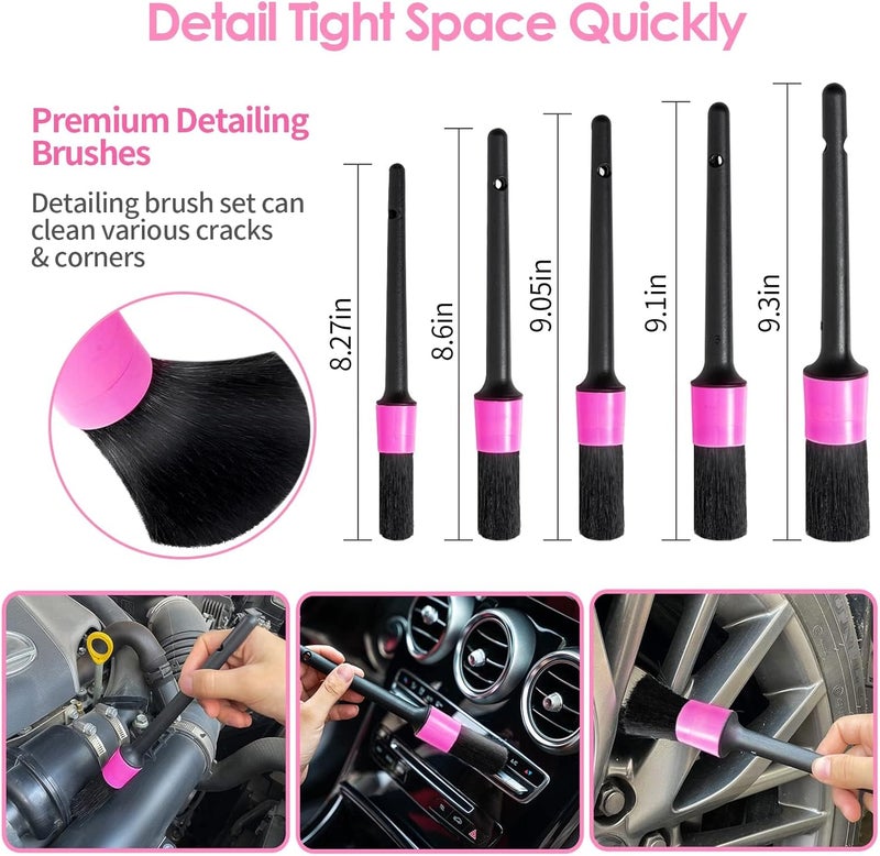 Viewsun Windshield Cleaner Tool, 17Pcs Pink Car Interior Cleaning Kit, Detailing Kit Cleaner, Detailing Brush, Cleaning Gel, Inside Cleaning Supplies Accessories for Women Girl Gift - Image 4